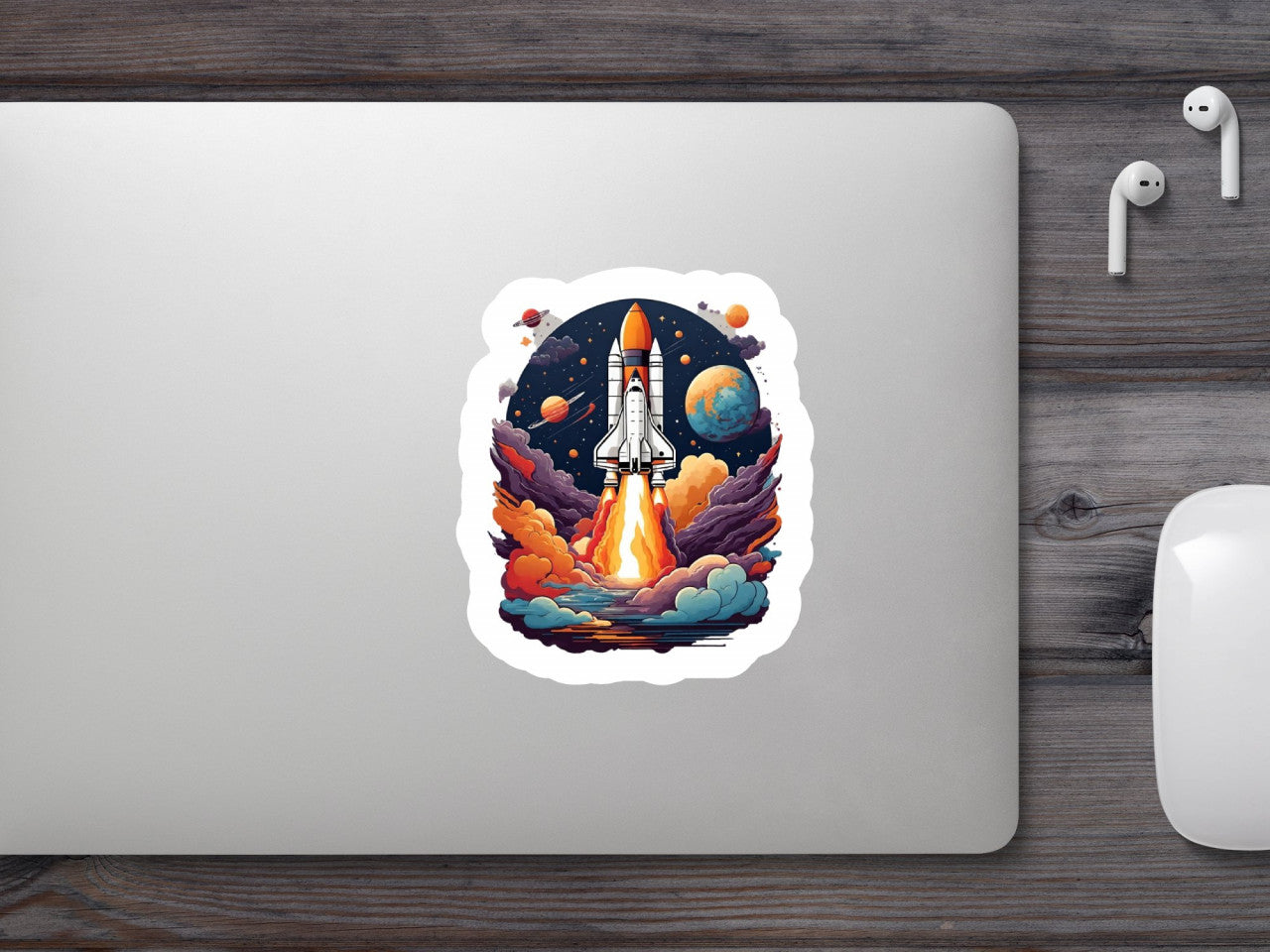 Set 2 bucati, Sticker decorativ, Racheta la lansare, Rezistent la apa, NO6668, 16 cm, Multicolor