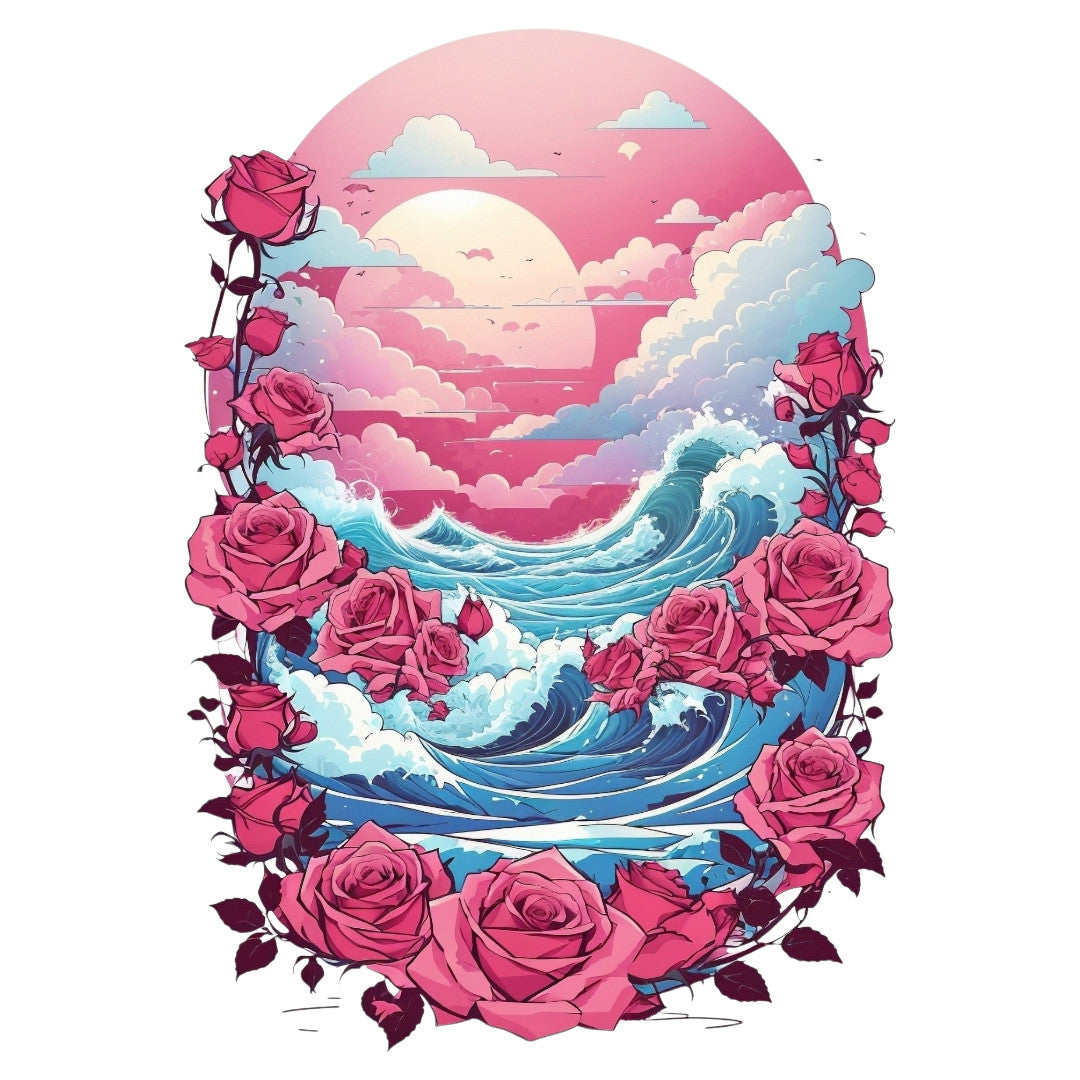 Set 2 bucati, Sticker decorativ, Raul de trandafiri, Rezistent la apa, NO6532, 16 cm, Multicolor