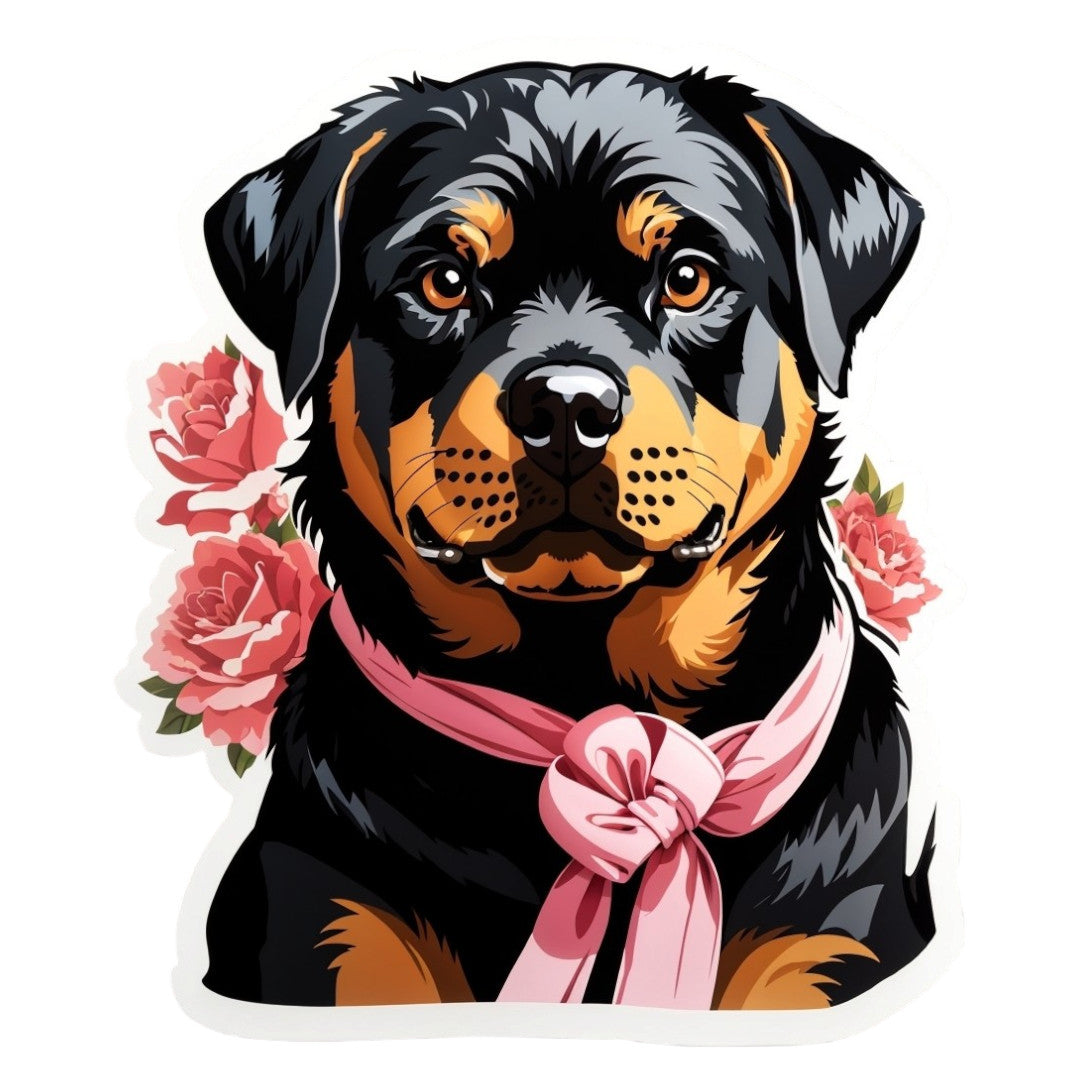 Set 2 bucati, Sticker decorativ, Rotweiler cu esarfa, Rezistent la apa, NO6863, 16 cm, Multicolor