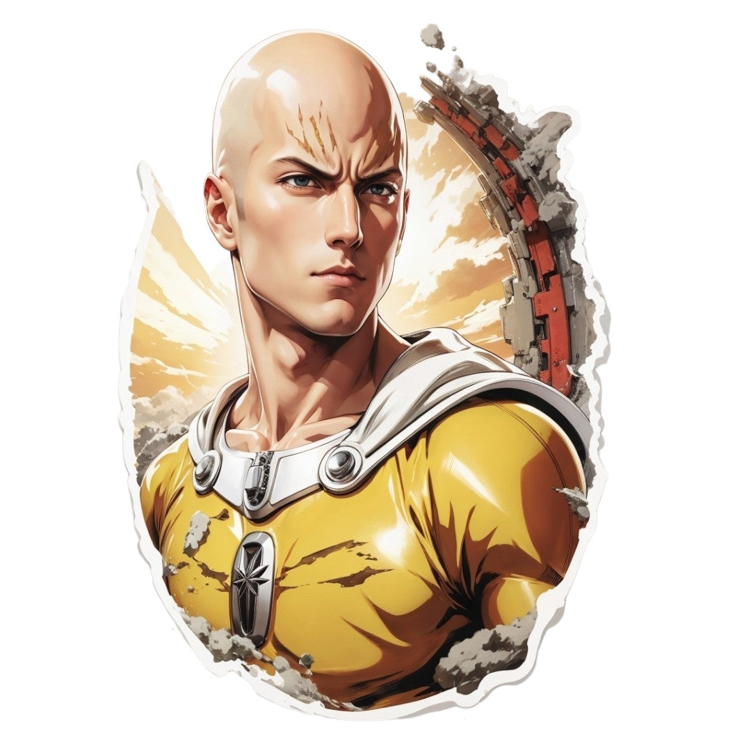 Set 2 bucati, Sticker decorativ, Saitama in costum de lupta, Rezistent la apa, NO6871, 16 cm, Multicolor