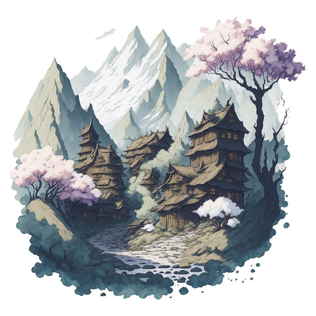 Set 2 bucati, Sticker decorativ, Sat de munte, Rezistent la apa, NO6267, 16 cm, Multicolor