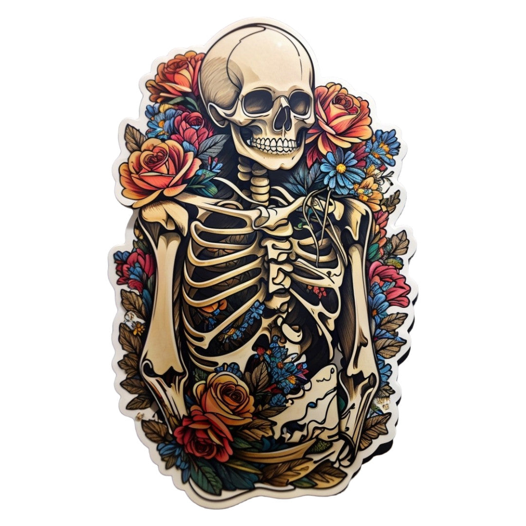 Set 2 bucati, Sticker decorativ, Schelet cu trandafiri, Rezistent la apa, NO6954, 16 cm, Multicolor