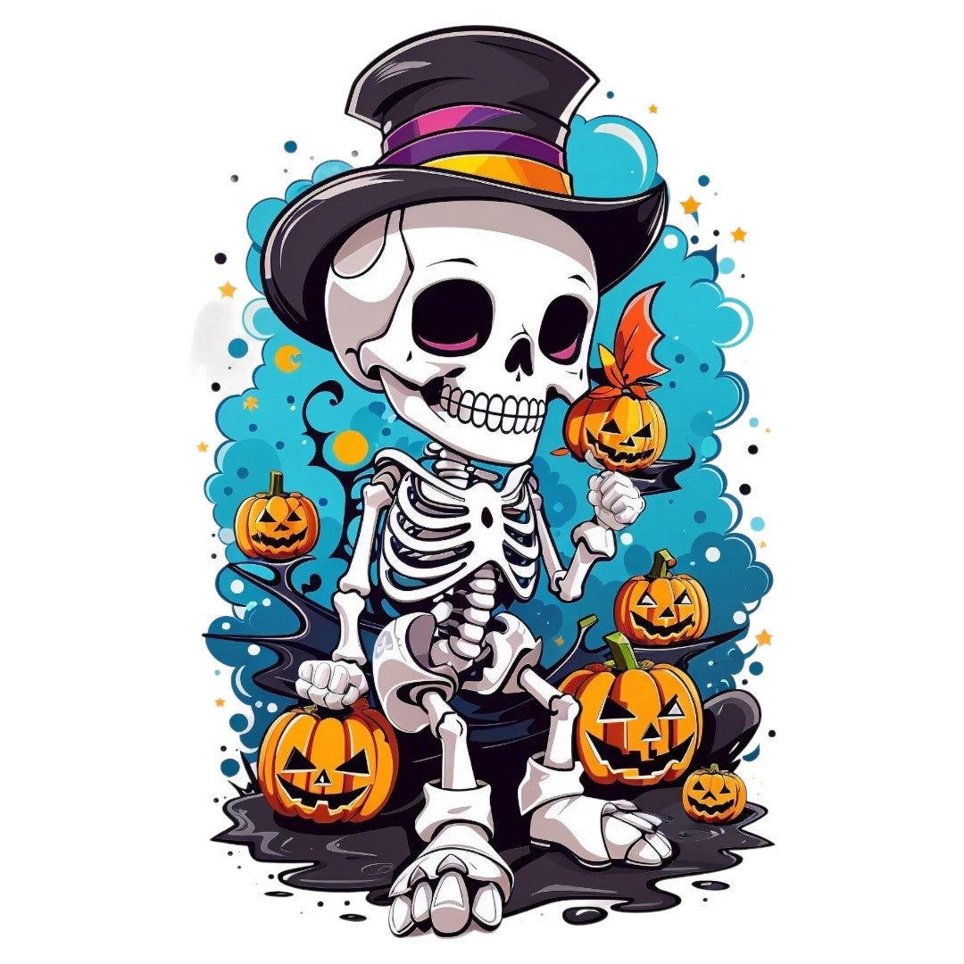 Set 2 bucati, Sticker decorativ, Scheleton cu joben, Rezistent la apa, NO6529, 16 cm, Multicolor