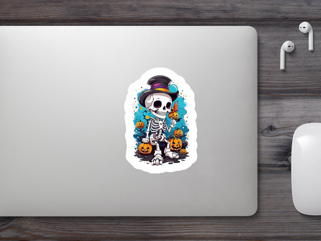 Set 2 bucati, Sticker decorativ, Scheleton cu joben, Rezistent la apa, NO6529, 16 cm, Multicolor