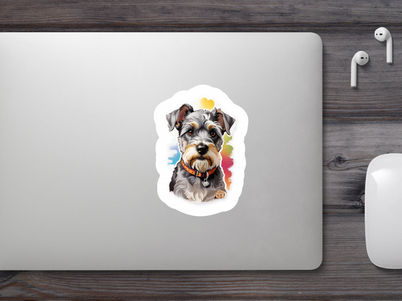 Set 2 bucati, Sticker decorativ, Schnauzer pitic cu medalion, Rezistent la apa, NO5605, 16 cm, Multicolor