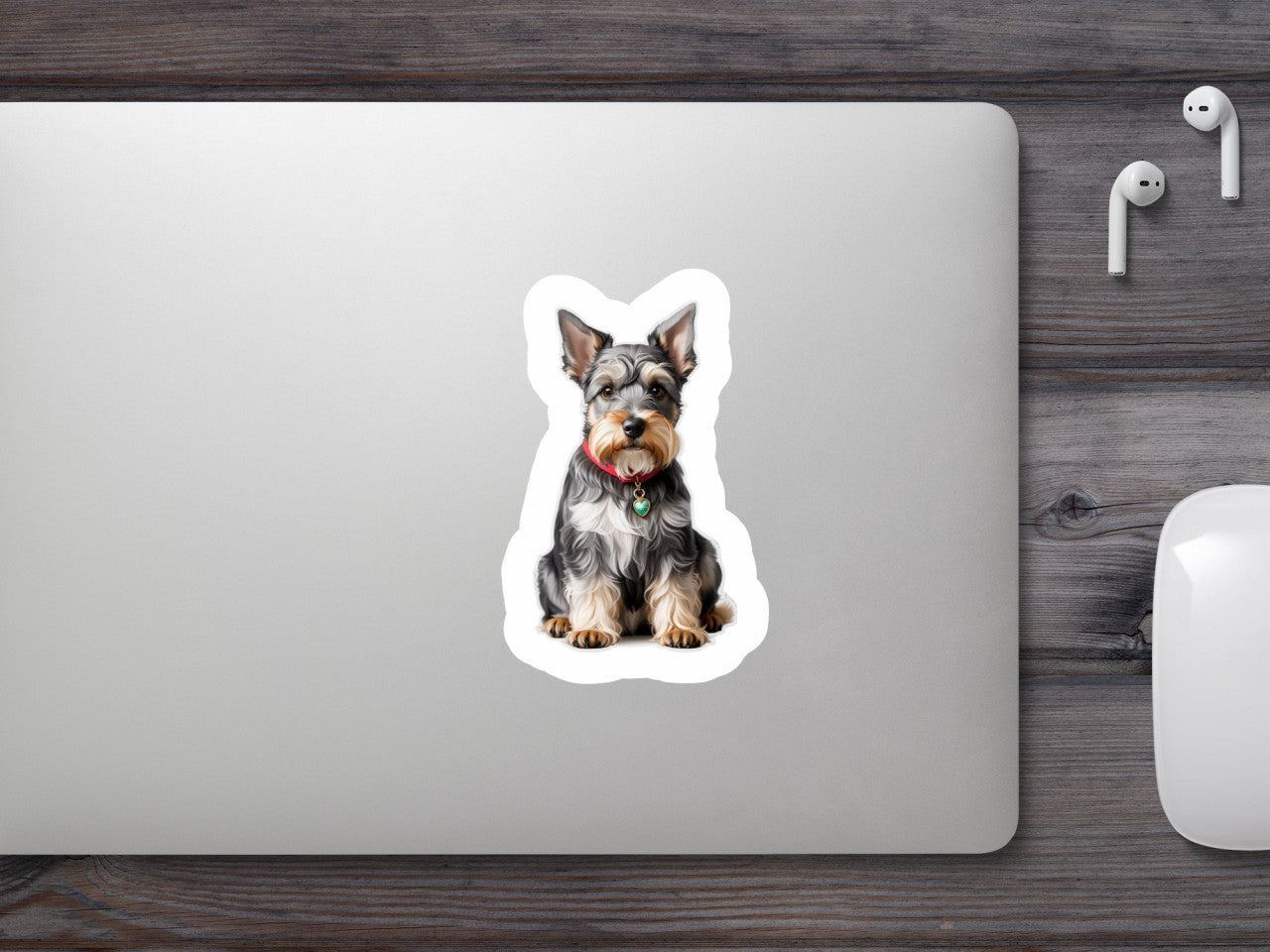 Set 2 bucati, Sticker decorativ, Schnauzer pitic cu medalion, Rezistent la apa, NO5606, 16 cm, Multicolor