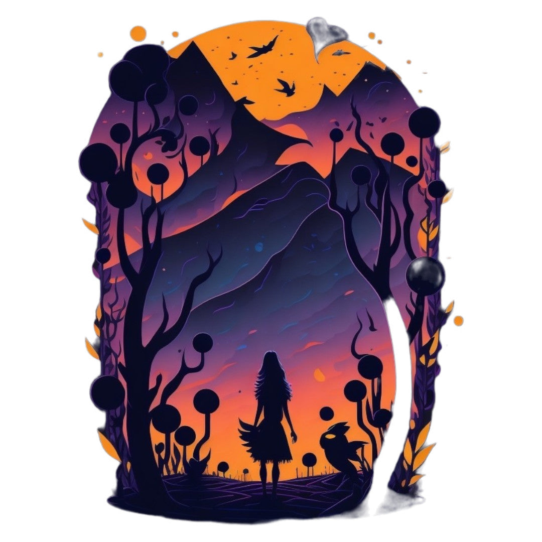 Set 2 bucati, Sticker decorativ, Silueta de fata in apus, Rezistent la apa, NO6967, 16 cm, Multicolor