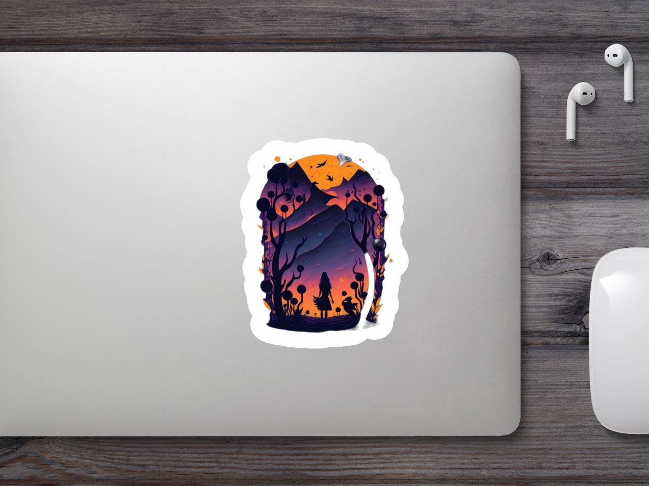 Set 2 bucati, Sticker decorativ, Silueta de fata in apus, Rezistent la apa, NO6967, 16 cm, Multicolor