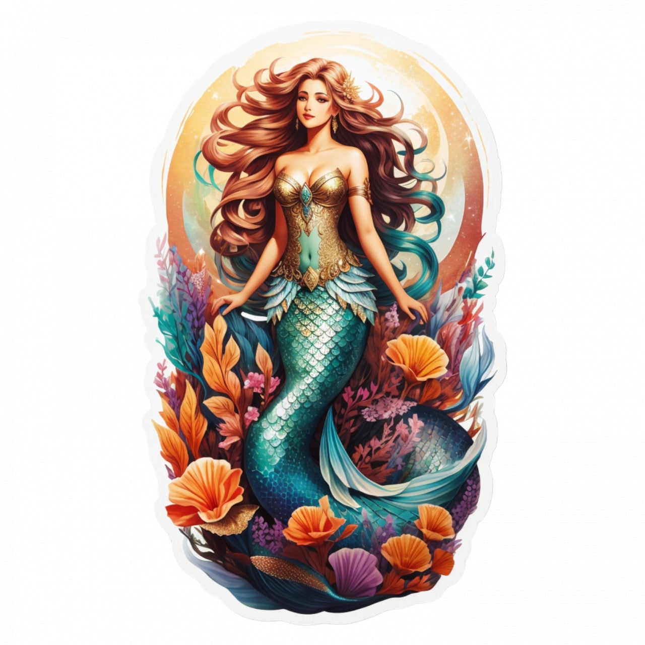 Set 2 bucati, Sticker decorativ, Sirena cu anemone marine, Rezistent la apa, NO5594, 16 cm, Multicolor