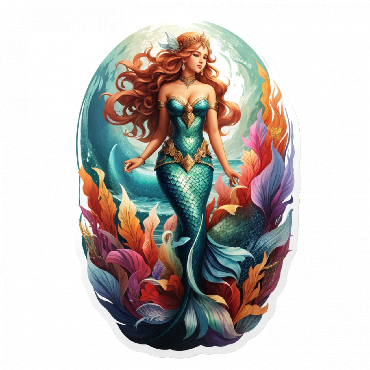 Set 2 bucati, Sticker decorativ, Sirena cu parul lung, Rezistent la apa, NO5593, 16 cm, Multicolor