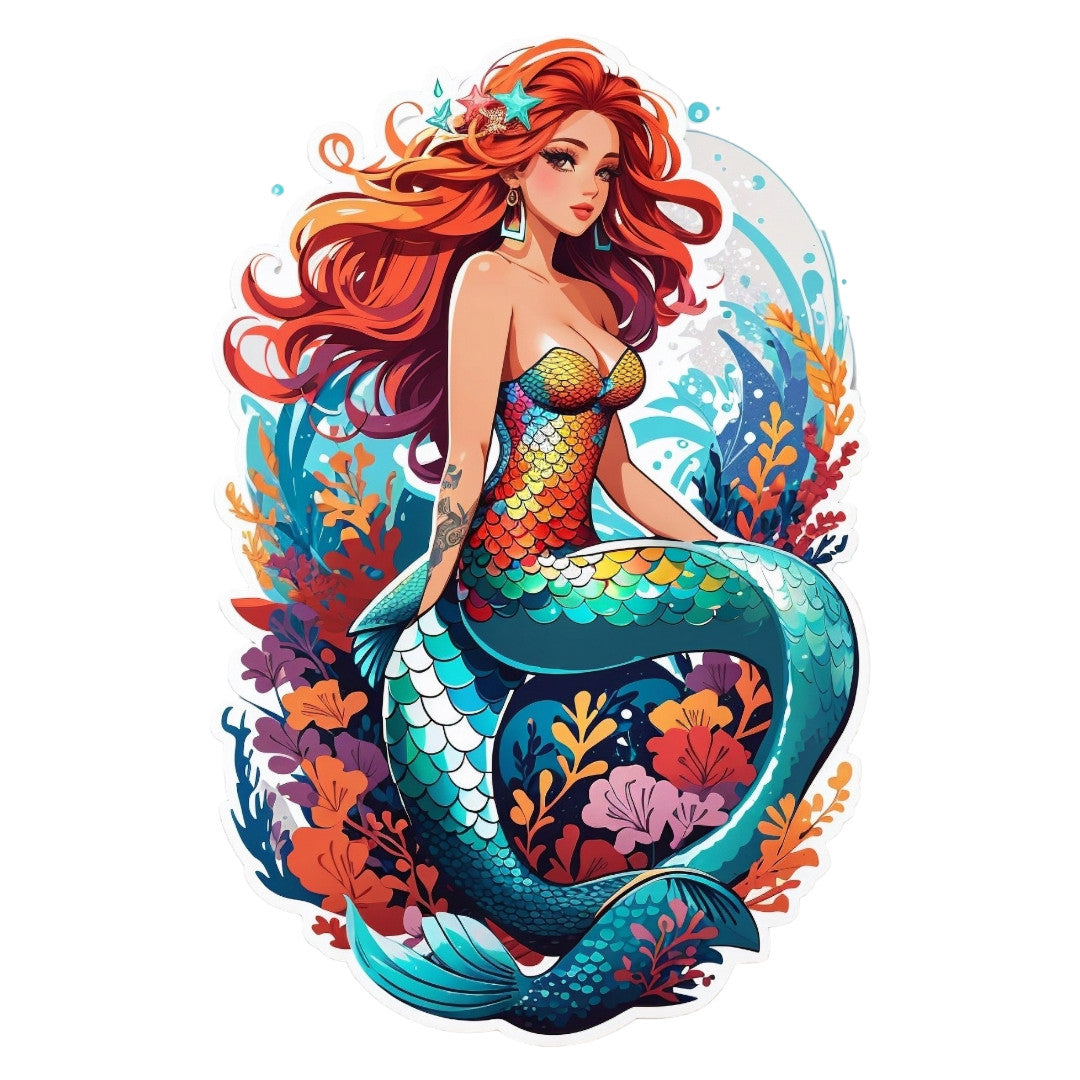 Set 2 bucati, Sticker decorativ, Sirena, Rezistent la apa, NO6270, 16 cm, Multicolor