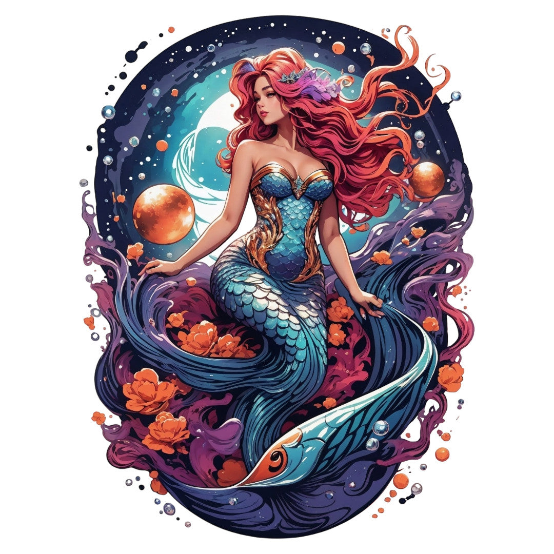 Set 2 bucati, Sticker decorativ, Sirena roscata, Rezistent la apa, NO6667, 16 cm, Multicolor