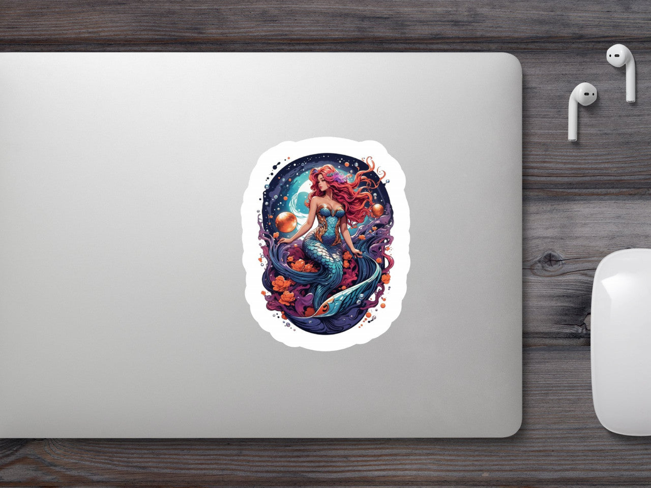 Set 2 bucati, Sticker decorativ, Sirena roscata, Rezistent la apa, NO6667, 16 cm, Multicolor