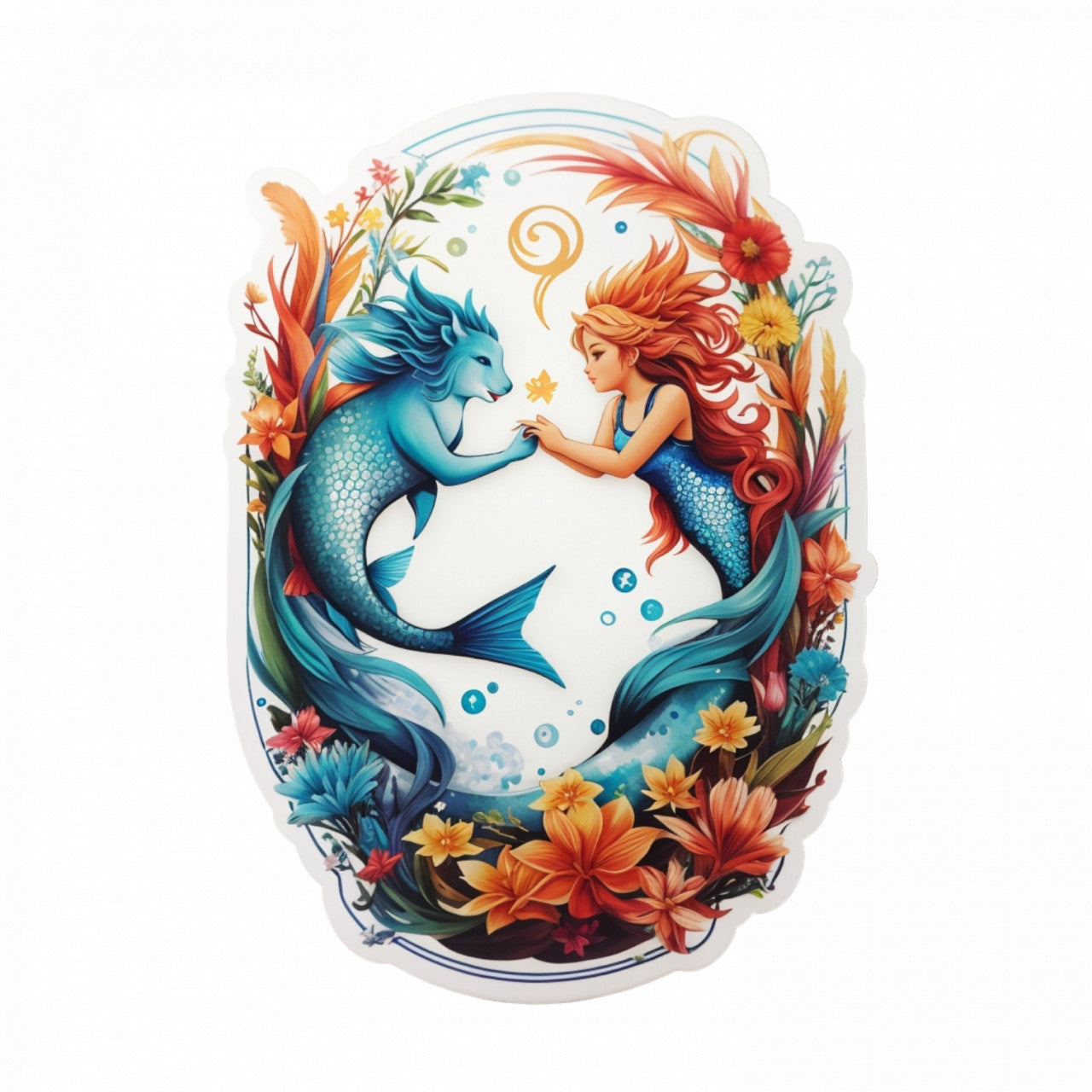 Set 2 bucati, Sticker decorativ, Sirene simbol zodia pesti, Rezistent la apa, NO5774, 16 cm, Multicolor