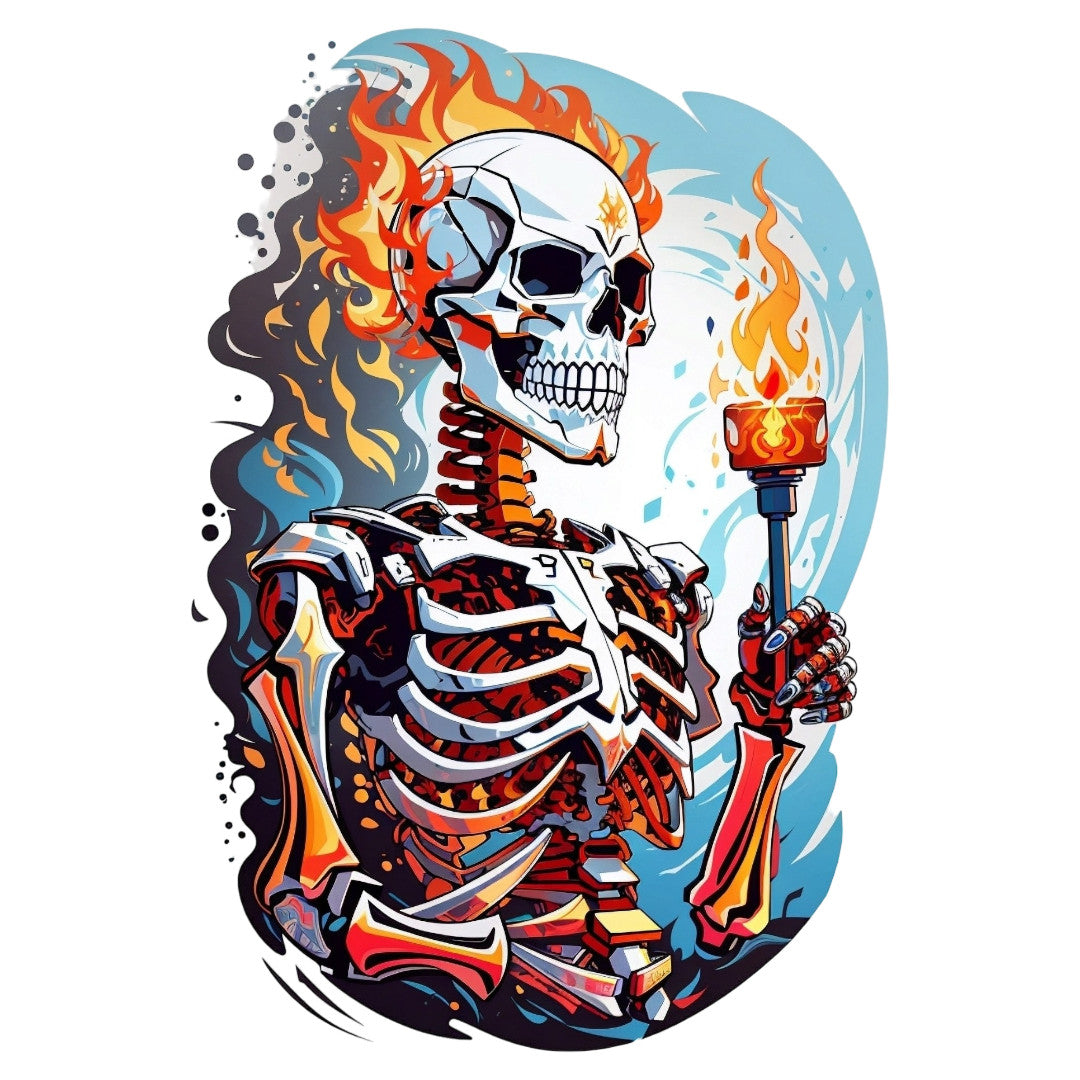 Set 2 bucati, Sticker decorativ, Skeleton in flacari, Rezistent la apa, NO6531, 16 cm, Multicolor