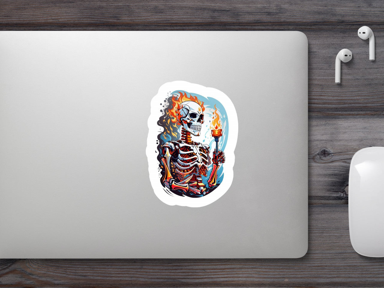 Set 2 bucati, Sticker decorativ, Skeleton in flacari, Rezistent la apa, NO6531, 16 cm, Multicolor