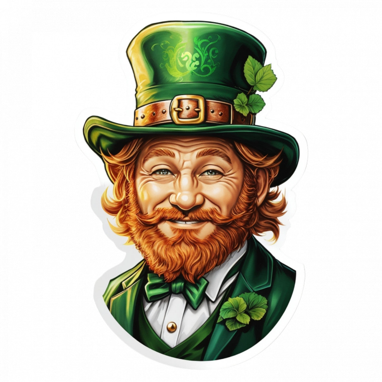 Set 2 bucati, Sticker decorativ, Spiridus Leprechaun cu floare la joben, Rezistent la apa, NO5497, 16 cm, Multicolor