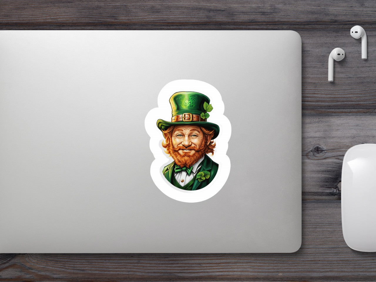 Set 2 bucati, Sticker decorativ, Spiridus Leprechaun cu floare la joben, Rezistent la apa, NO5497, 16 cm, Multicolor