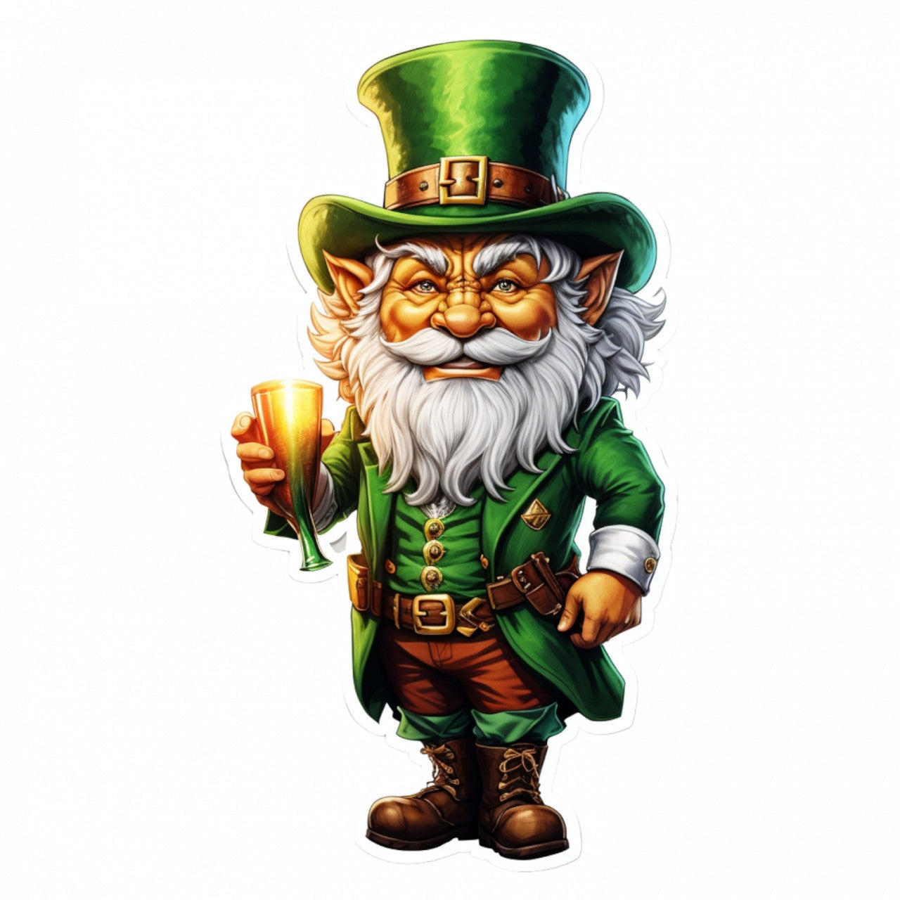 Set 2 bucati, Sticker decorativ, Spiridus Leprechaun cu pocal, Rezistent la apa, NO5498, 16 cm, Multicolor