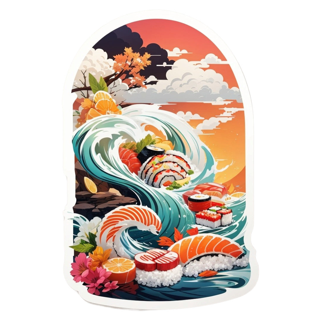 Set 2 bucati, Sticker decorativ, Sushi diversificat, Rezistent la apa, NO6895, 16 cm, Multicolor