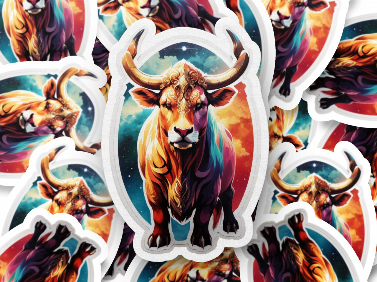 Set 2 bucati, Sticker decorativ, Taur simbol zodia taur, Rezistent la apa, NO5984, 16 cm, Multicolor