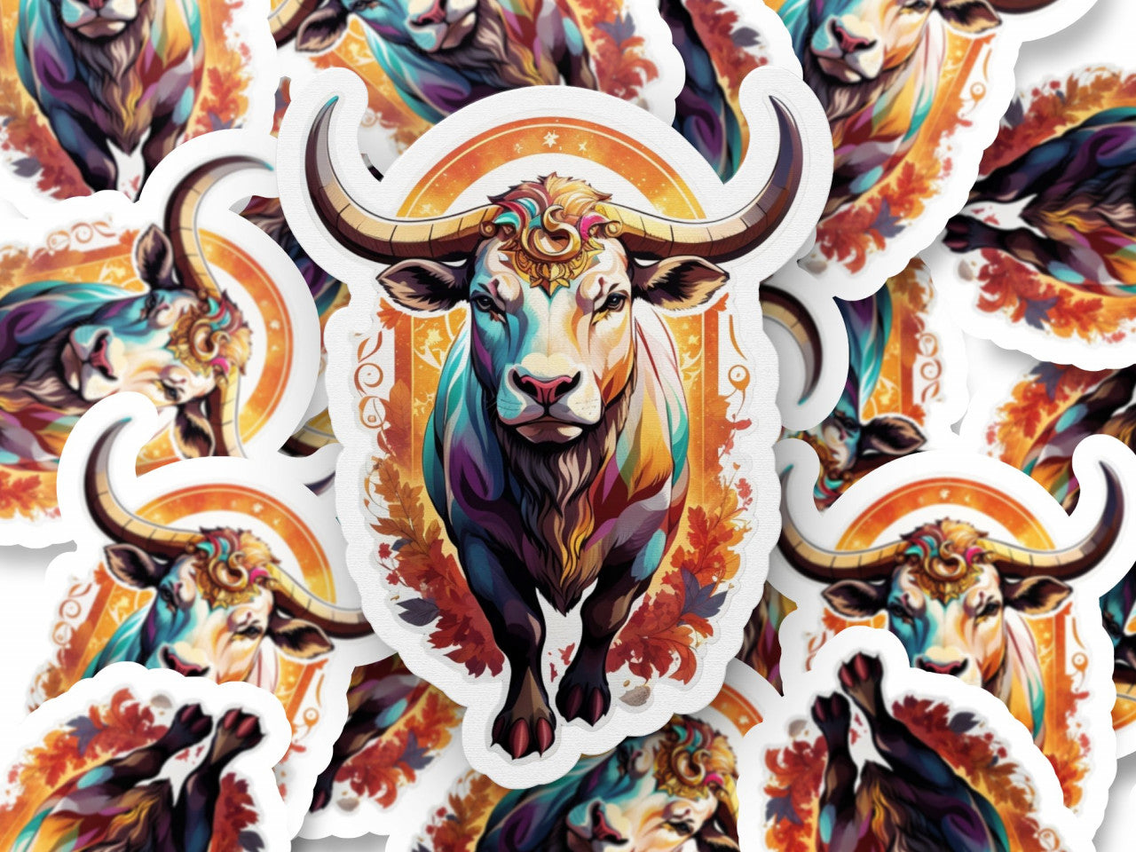 Set 2 bucati, Sticker decorativ, Taur simbol zodia taur, Rezistent la apa, NO5985, 16 cm, Multicolor