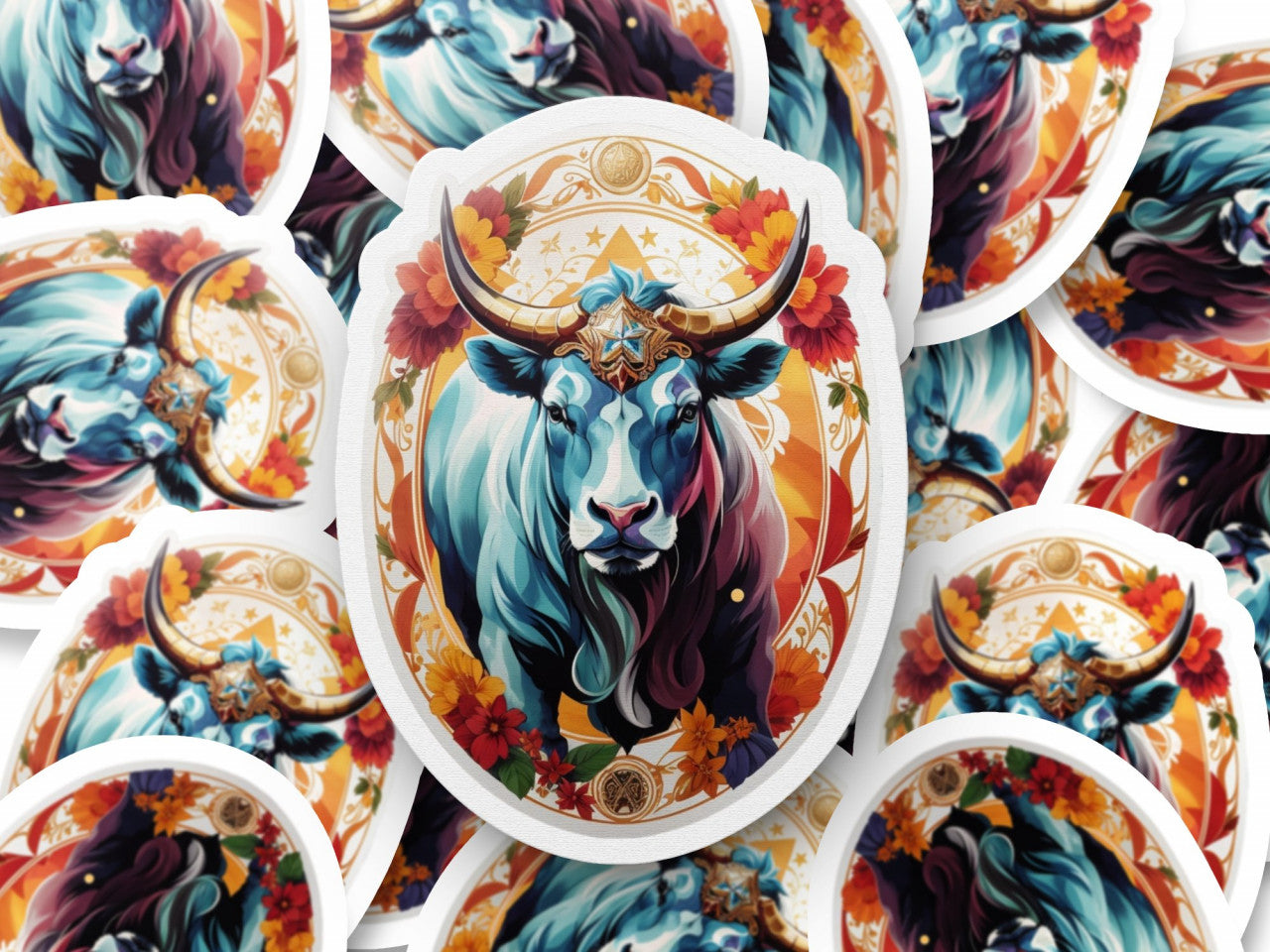 Set 2 bucati, Sticker decorativ, Taur simbol zodia taur, Rezistent la apa, NO5987, 16 cm, Multicolor