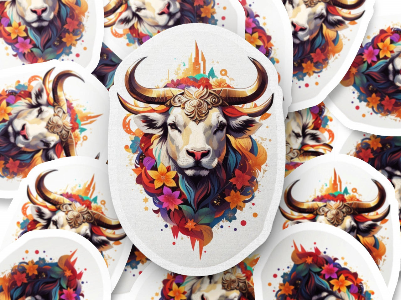 Set 2 bucati, Sticker decorativ, Taur simbol zodia taur, Rezistent la apa, NO5988, 16 cm, Multicolor