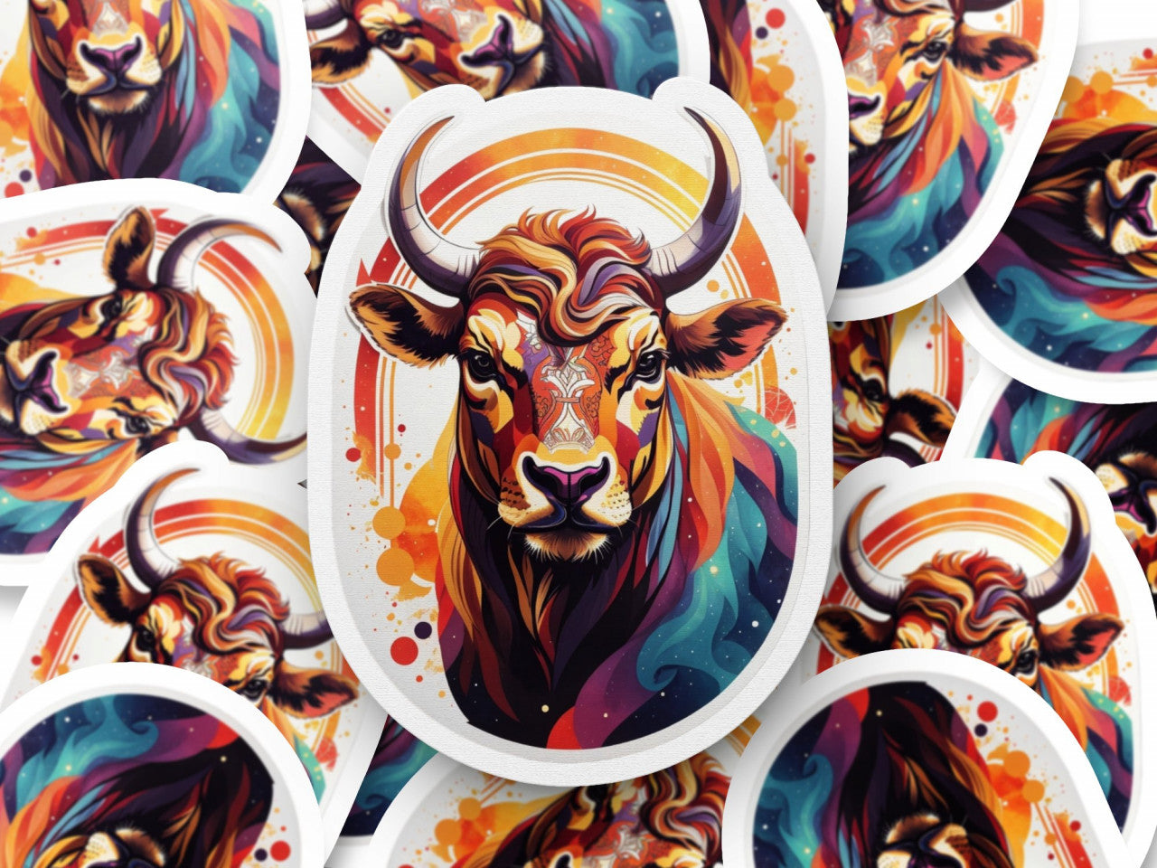Set 2 bucati, Sticker decorativ, Taur simbol zodia taur, Rezistent la apa, NO5989, 16 cm, Multicolor