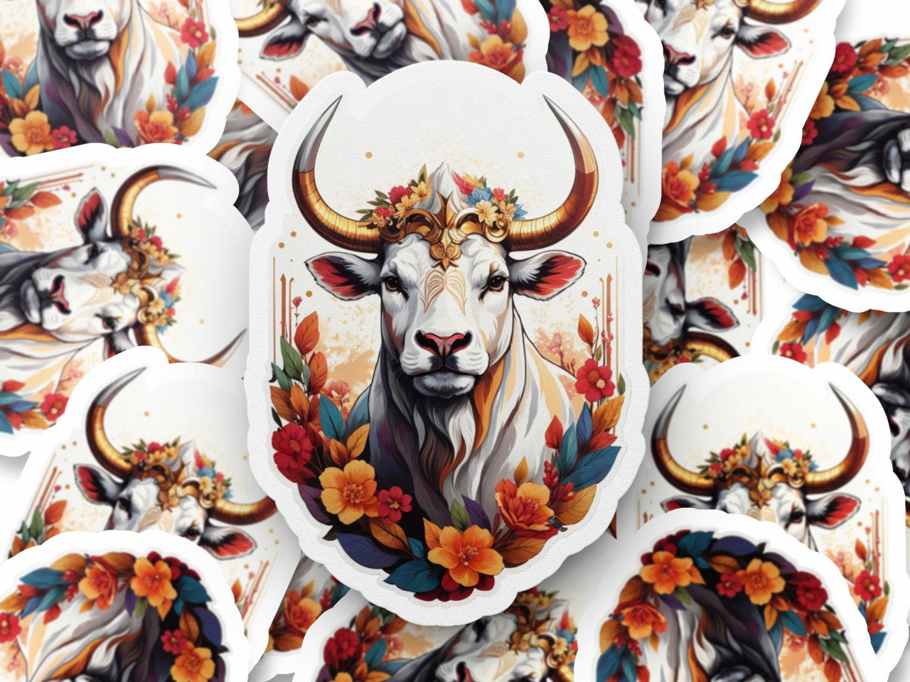 Set 2 bucati, Sticker decorativ, Taur simbol zodia taur, Rezistent la apa, NO5990, 16 cm, Multicolor