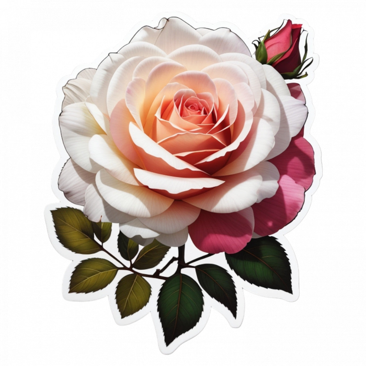Set 2 bucati, Sticker decorativ, Trandafir cu boboci, Rezistent la apa, NO5845, 16 cm, Multicolor