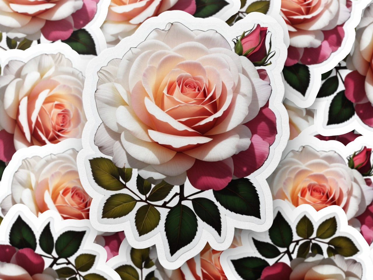 Set 2 bucati, Sticker decorativ, Trandafir cu boboci, Rezistent la apa, NO5845, 16 cm, Multicolor