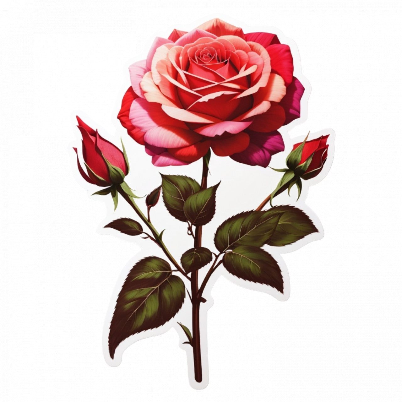 Set 2 bucati, Sticker decorativ, Trandafir cu boboci si frunze, Rezistent la apa, NO5849, 16 cm, Multicolor