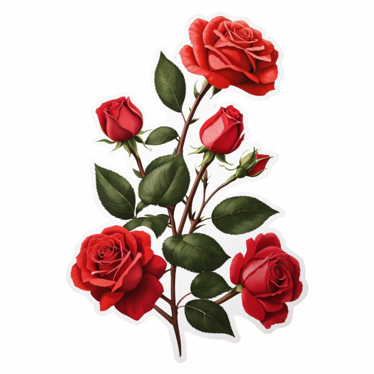 Set 2 bucati, Sticker decorativ, Trandafiri cu frunze si boboci, Rezistent la apa, NO5848, 16 cm, Multicolor