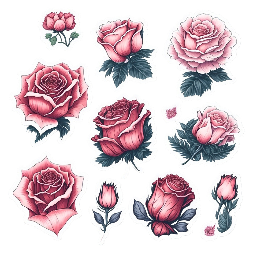 Set 2 bucati, Sticker decorativ, Trandafiri deschisi, Rezistent la apa, NO6380, 16 cm, Multicolor