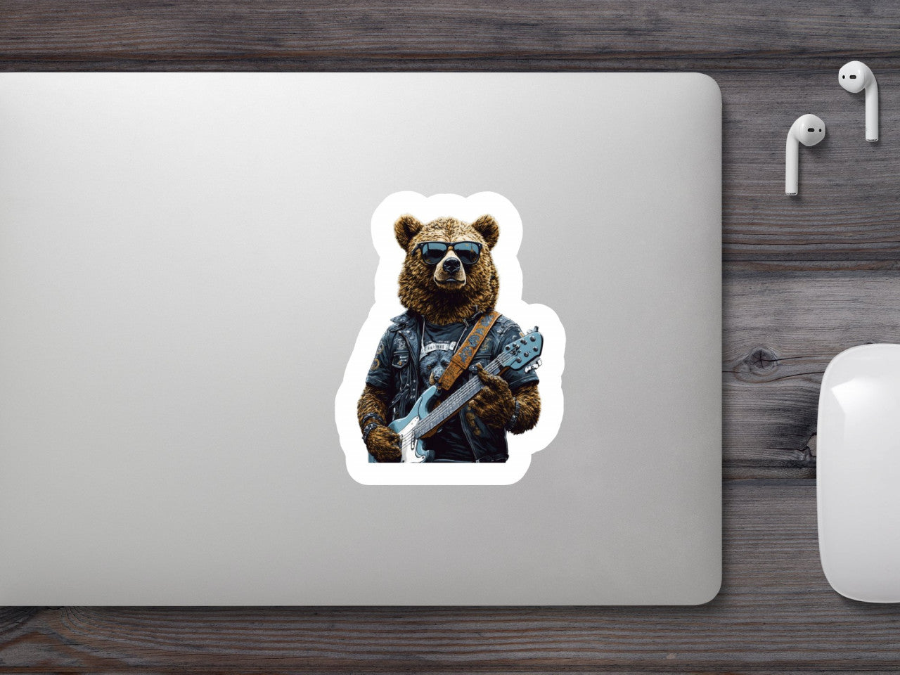 Set 2 bucati, Sticker decorativ, Urs chitarist, Rezistent la apa, NO6964, 16 cm, Multicolor