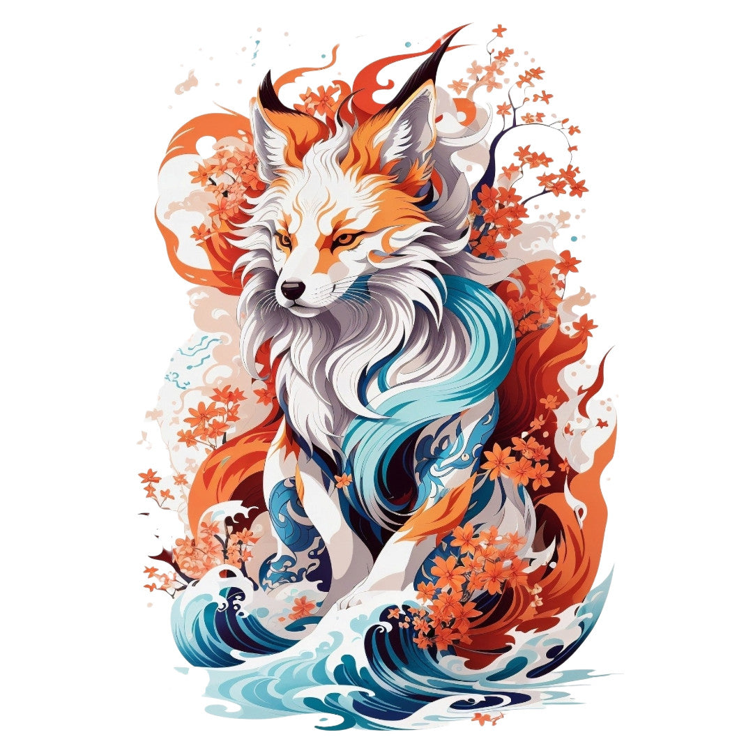 Set 2 bucati, Sticker decorativ, Vulpea in valuri, Rezistent la apa, NO6468, 16 cm, Multicolor