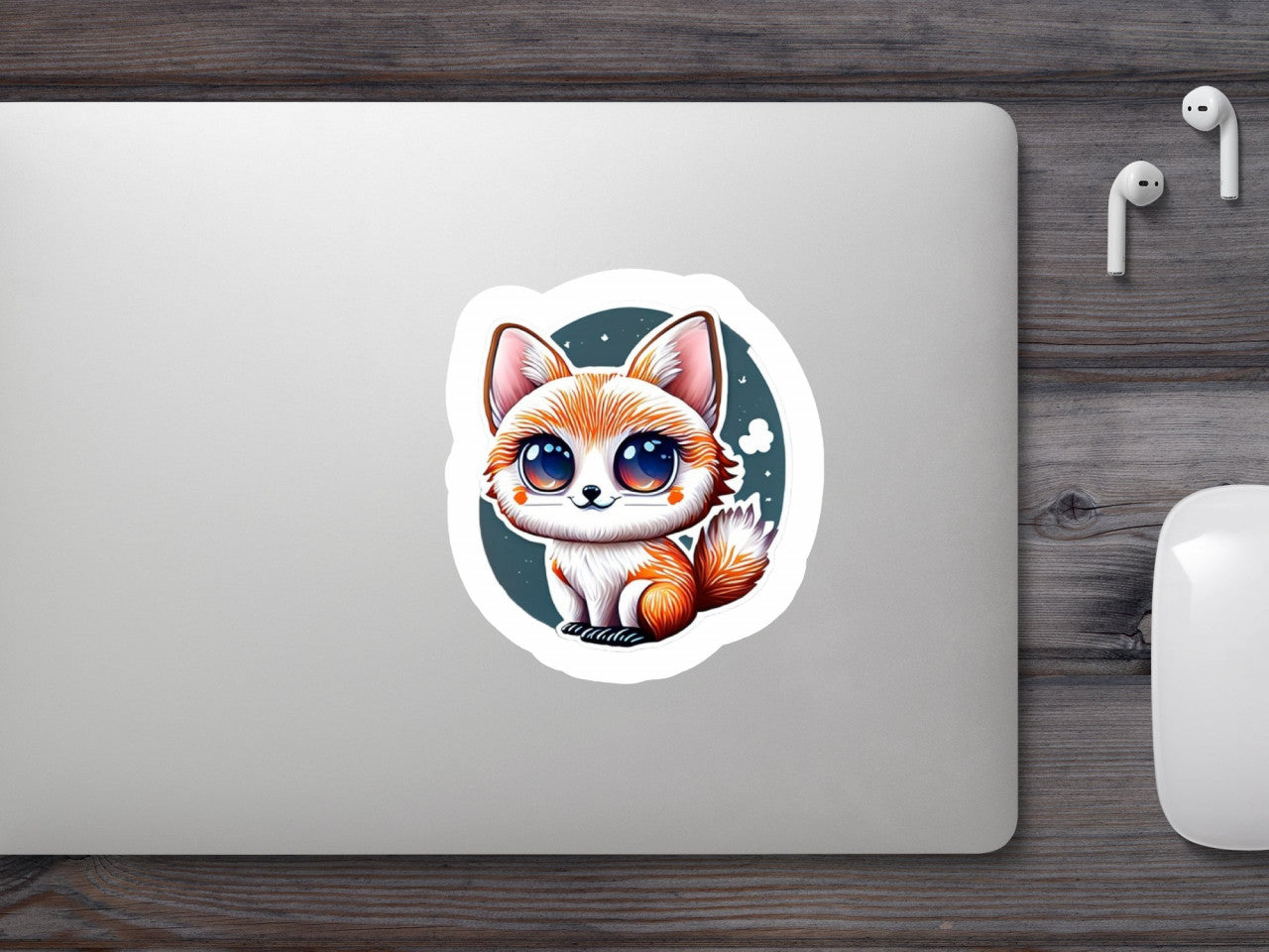 Set 2 bucati, Sticker decorativ, Vulpita cu ochii mari, Rezistent la apa, NO7049, 16 cm, Multicolor