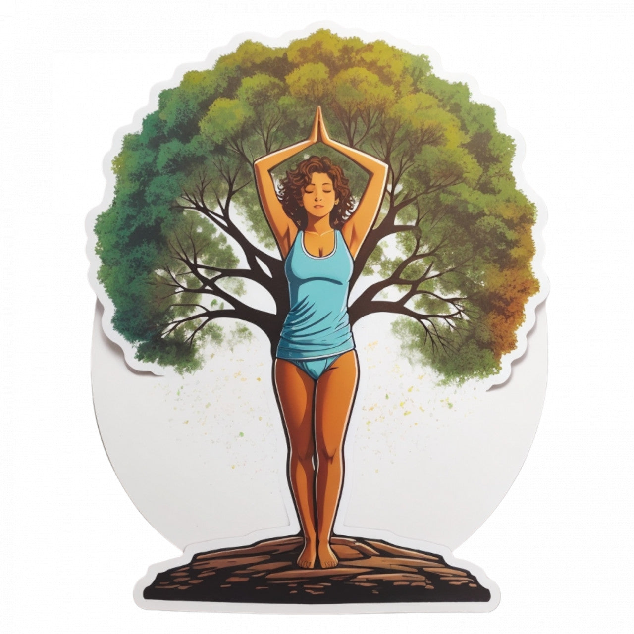 Set 2 bucati, Sticker decorativ, Yoga pozitia copacului, Rezistent la apa, NO6019, 16 cm, Multicolor