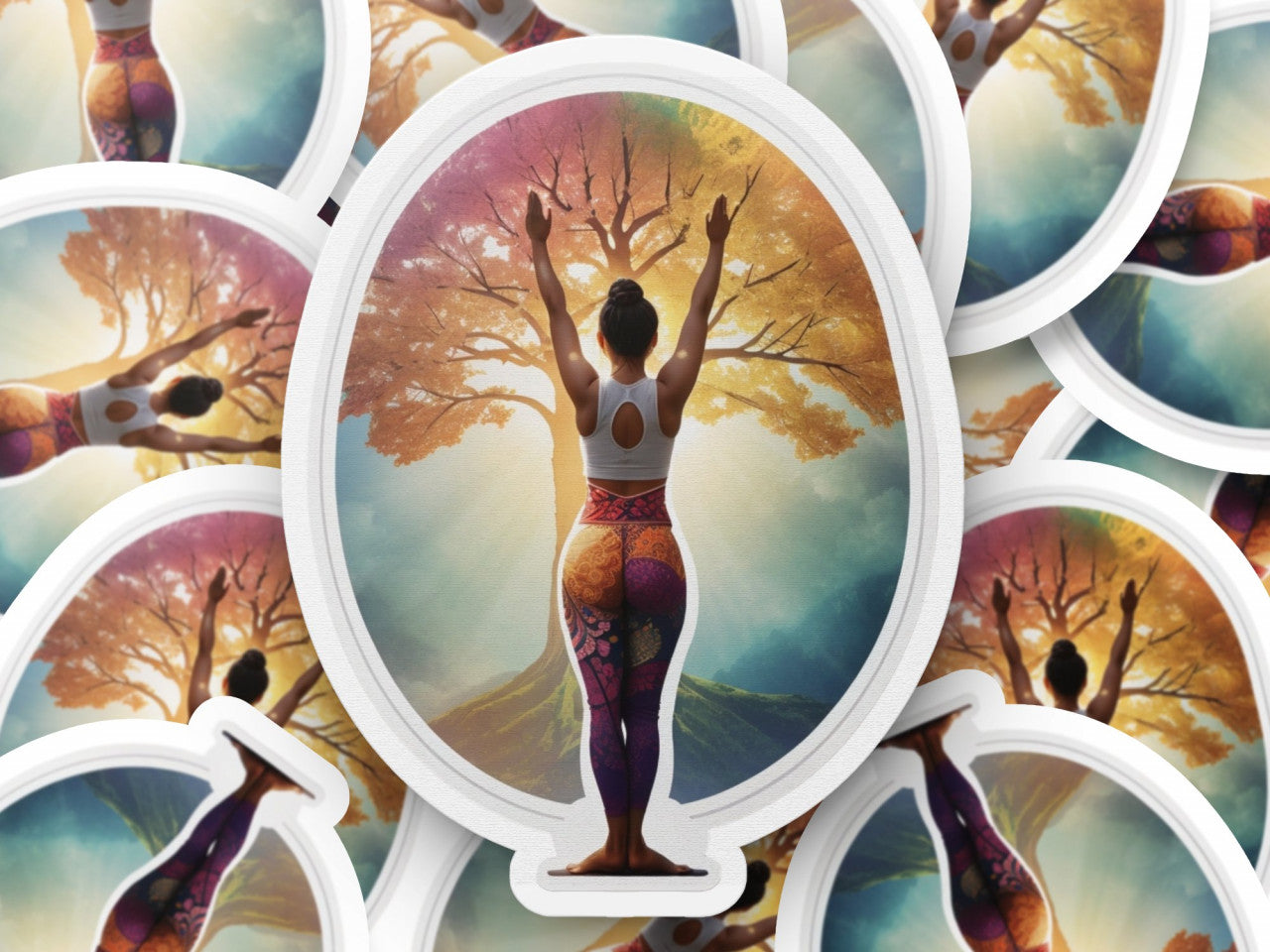 Set 2 bucati, Sticker decorativ, Yoga pozitia copacului, Rezistent la apa, NO6018, 16 cm, Multicolor