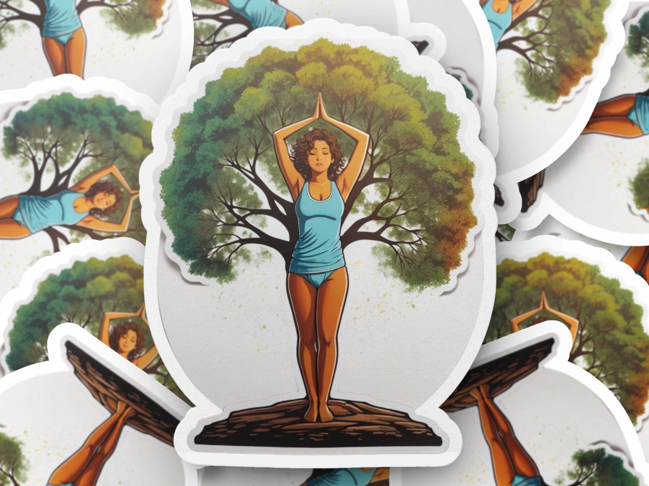 Set 2 bucati, Sticker decorativ, Yoga pozitia copacului, Rezistent la apa, NO6019, 16 cm, Multicolor