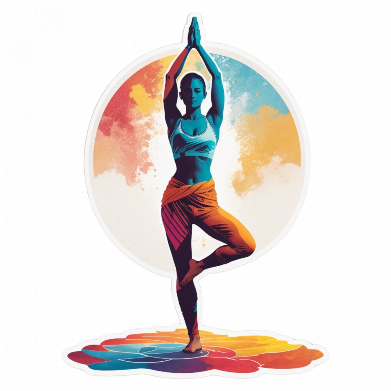 Set 2 bucati, Sticker decorativ, Yoga pozitia virabhadrasana, Rezistent la apa, NO6055, 16 cm, Multicolor