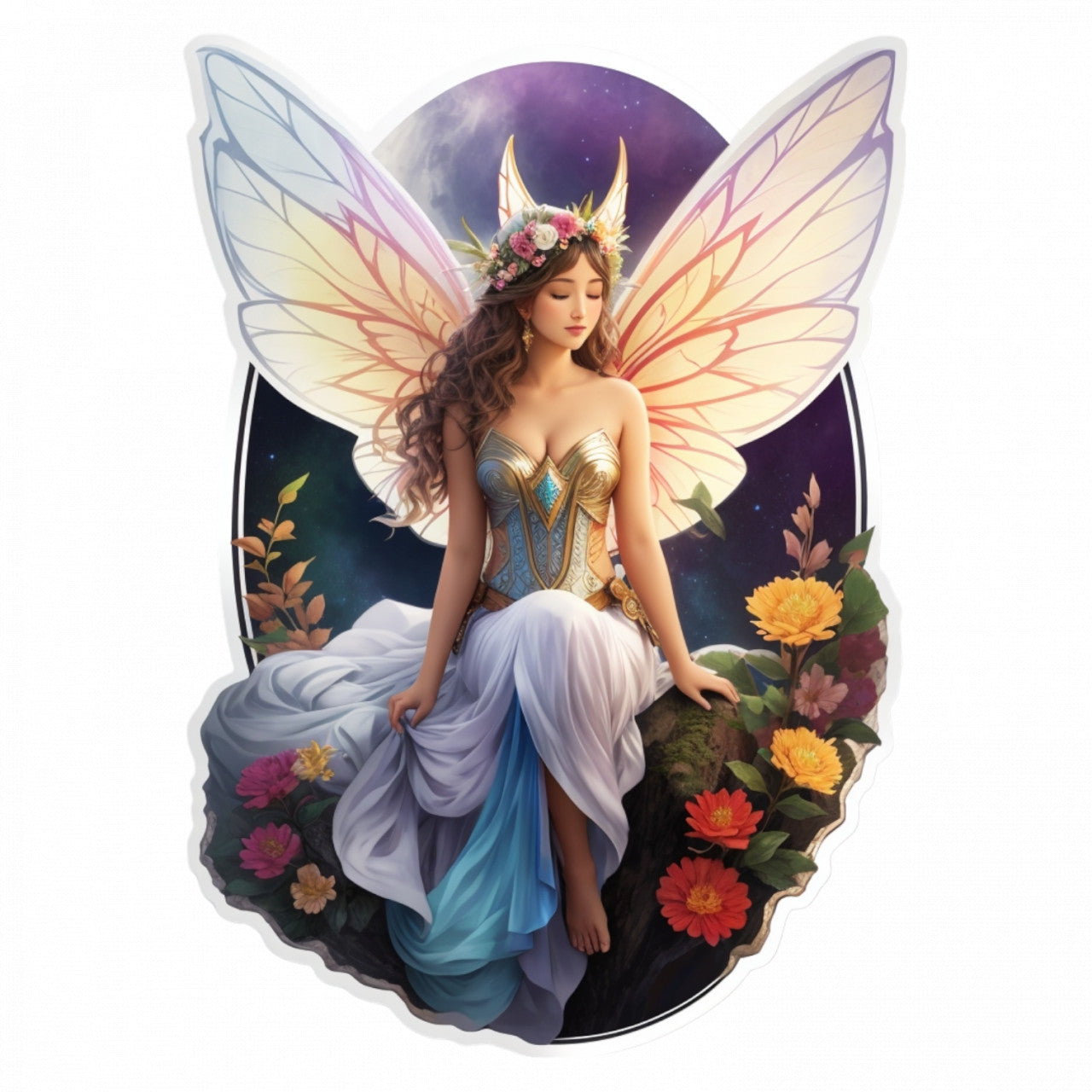 Set 2 bucati, Sticker decorativ, Zana cu aripioare, Rezistent la apa, NO5242, 16 cm, Multicolor