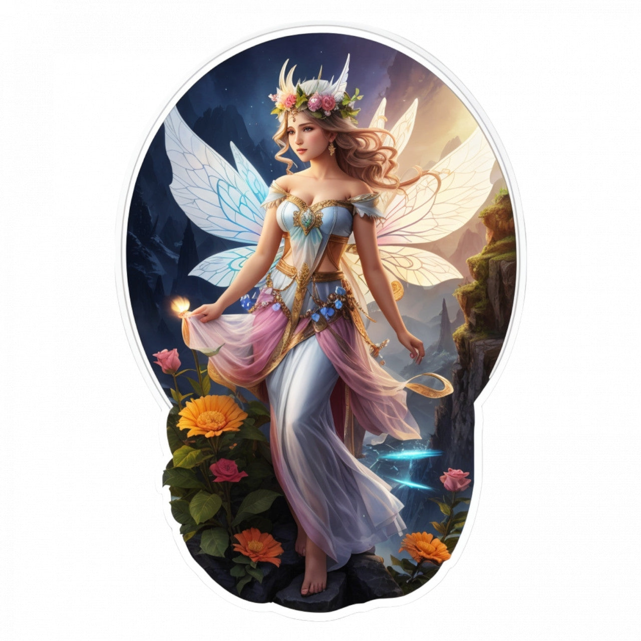 Set 2 bucati, Sticker decorativ, Zana diafana, Rezistent la apa, NO5243, 16 cm, Multicolor