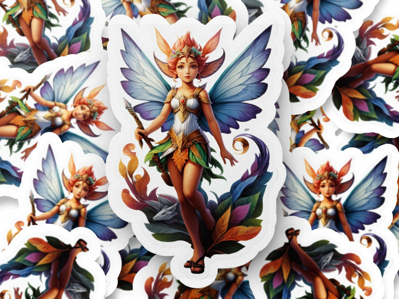 Set 2 bucati, Sticker decorativ, Zana Pixie cu toiag, Rezistent la apa, NO5781, 16 cm, Multicolor