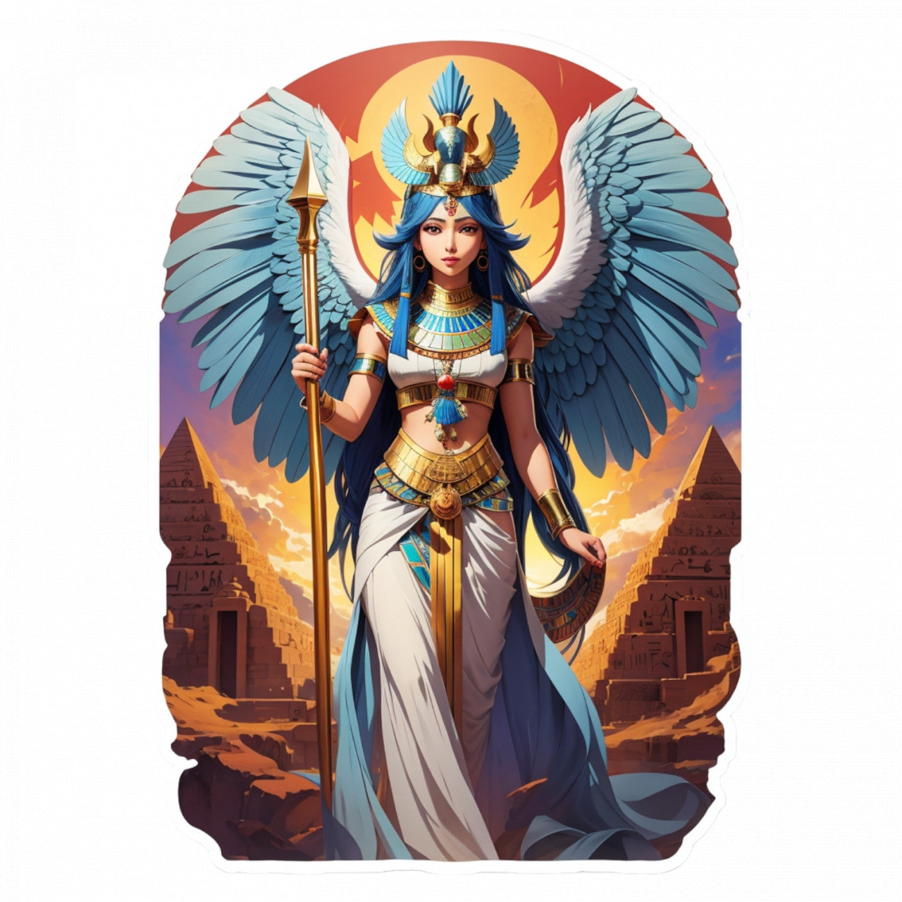 Set 2 bucati, Sticker decorativ, Zeita egipteana Isis, cu sceptru Rezistent la apa, NO5443, 16 cm, Multicolor