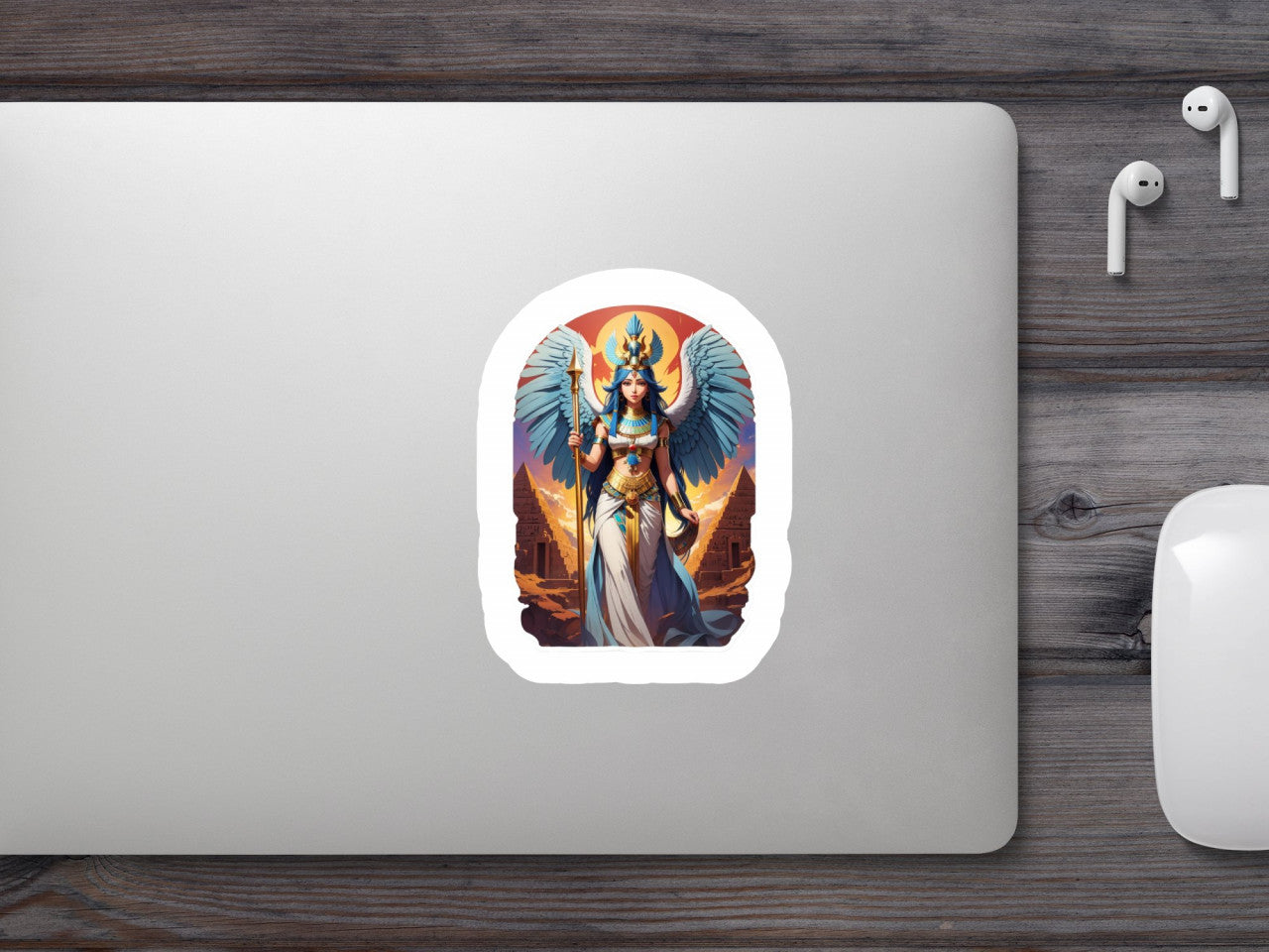 Set 2 bucati, Sticker decorativ, Zeita egipteana Isis, cu sceptru Rezistent la apa, NO5443, 16 cm, Multicolor