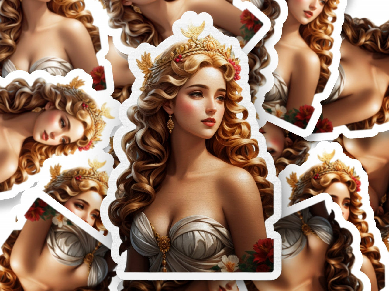 Set 2 bucati, Sticker decorativ, Zeita greaca Afrodita, Rezistent la apa, NO4868, 16 cm, Multicolor