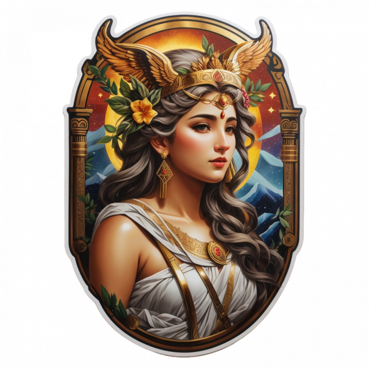 Set 2 bucati, Sticker decorativ, Zeita greaca Artemis bust, Rezistent la apa, NO4846, 16 cm, Multicolor