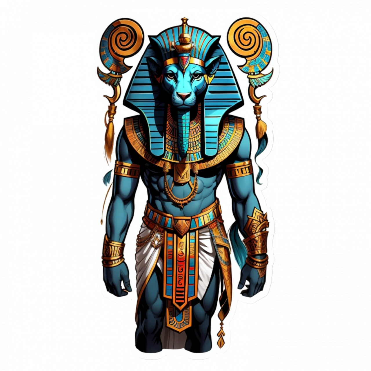 Set 2 bucati, Sticker decorativ, Zeu egiptean Khnum cu masca, Rezistent la apa, NO5468, 16 cm, Multicolor